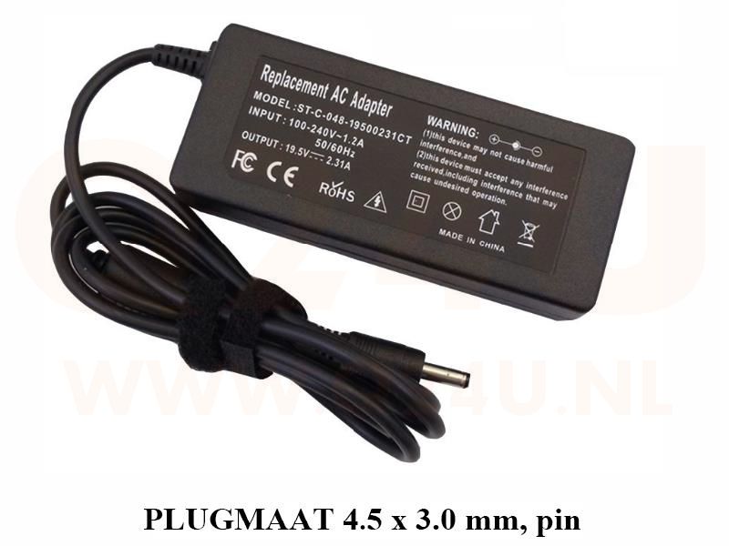 Q24U - OEM,  Dell laptop oplader 19.5v, 2.31a - 4.5 x 3.3 mm met pin