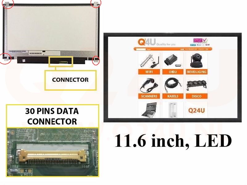 Scherm 11.6 inch, 1366 x 768, B116XTN02.2 HW3A - Mat - Brackets onder en boven