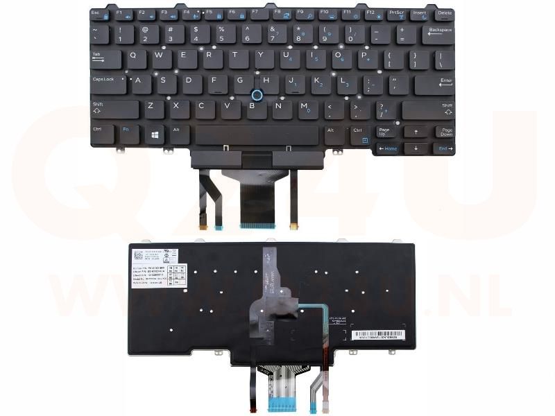 Dell Latitude E5450 E7450 laptop toetsenbord, US - zwart - met licht en pointer
