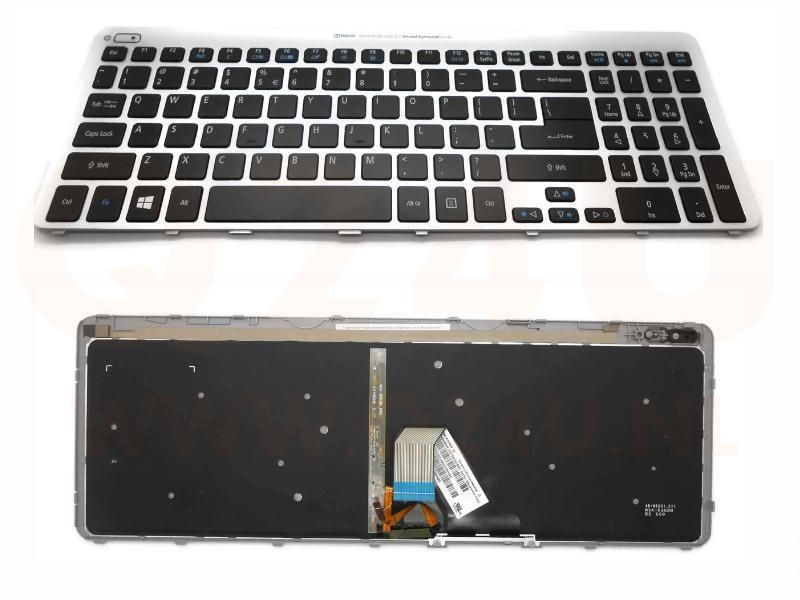 Acer Aspire V5-531 V5-571 series laptop toetsenbord, US - zwart - met licht - zilver frame