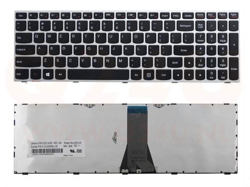 Lenovo IdeaPad B50-30 G50-70 Z70-80 series laptop toetsenbord, US - zwart - zilver frame