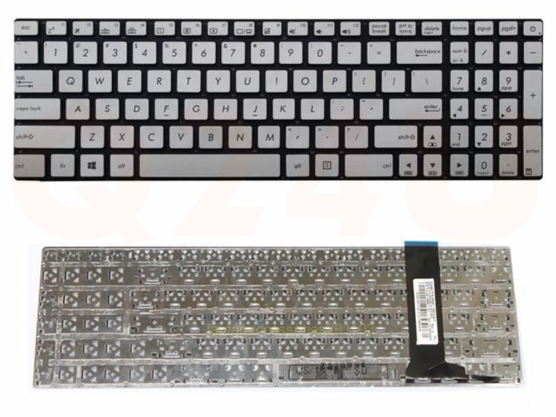Asus N56 series laptop toetsenbord, US - zilver - zonder frame - zonder licht
