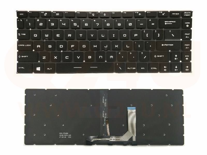 MSI Stealth Thin GS65 8SE 8SG 8SF laptop toetsenbord, US - zwart - met wit licht