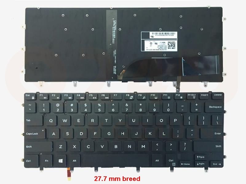 Dell Inspiron 5368 5378 7375 7460 series laptop toetsenbord, US - zwart - met licht - 27.7 cm breed