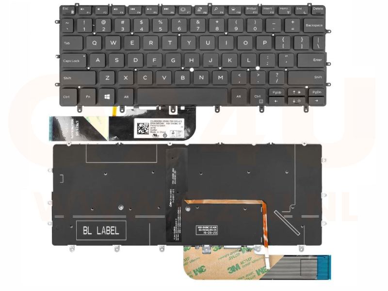 Dell XPS 13 9380 9370 9305 7390 XPS 13 9380 9370 9305 US qwerty toetsenbord - zwart - licht - 0RMCR1