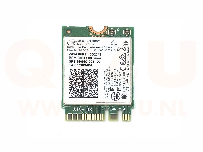 HP Intel Dual Band adapter, WiFi en BT 4.2, AC adapter, model 7265NGW - 802.11a/g/g/n+ac - 880883-001