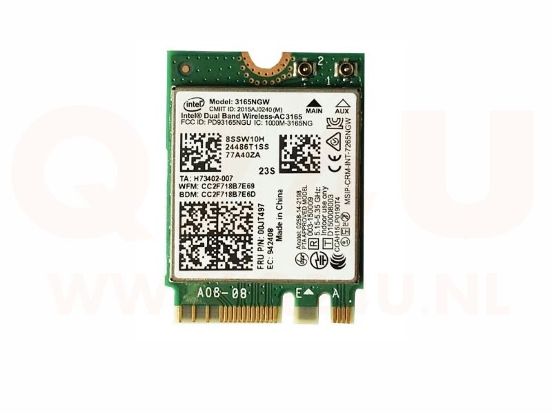 HP Intel Dual Band adapter, WiFi en BT 4.0, AC adapter, model 3165NGW - 802.11a/g/g/n+ac - H73402-007