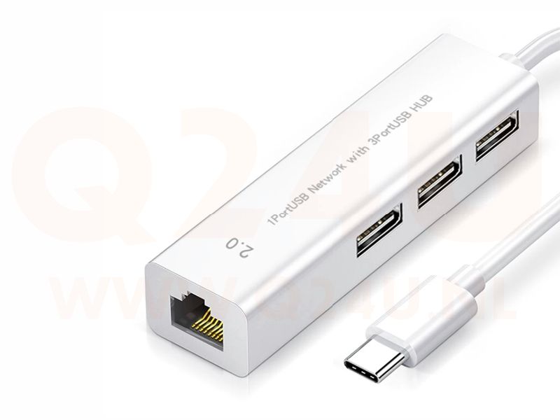 USB-C hub, 4 in 1. RJ45 en 3x USB