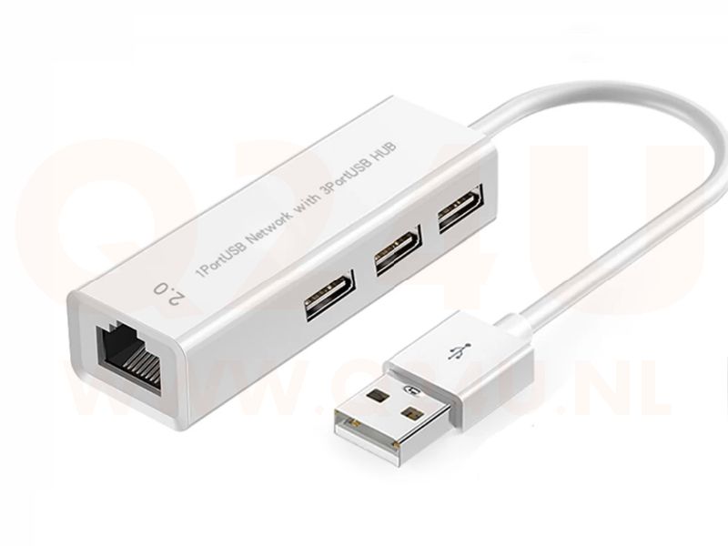 USB hub, 4 in 1. RJ45 en 3x USB