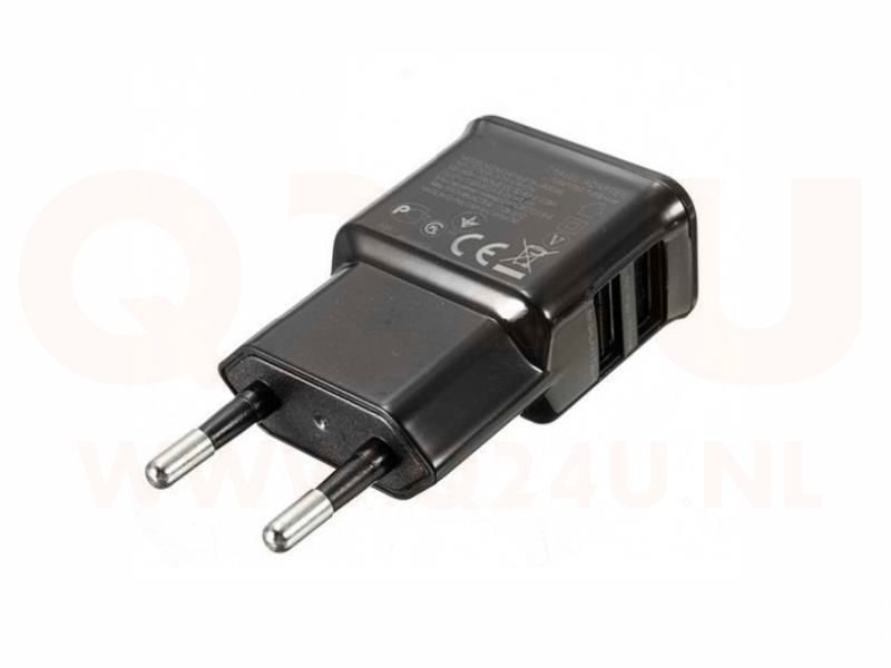 USB oplader 5v 2a, 2x USB uit, zwart