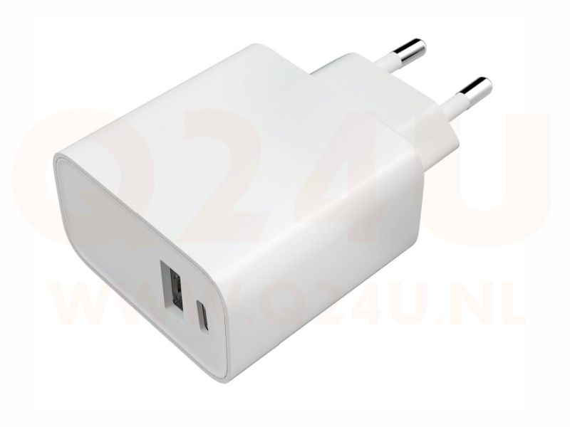 USB-C + USB-A oplader 20W - wit