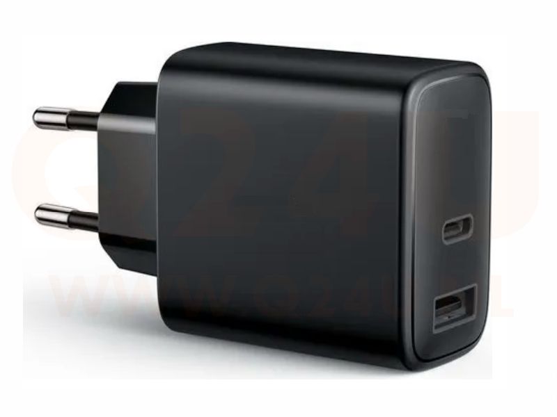 USB-C + USB-A oplader 20W - zwart
