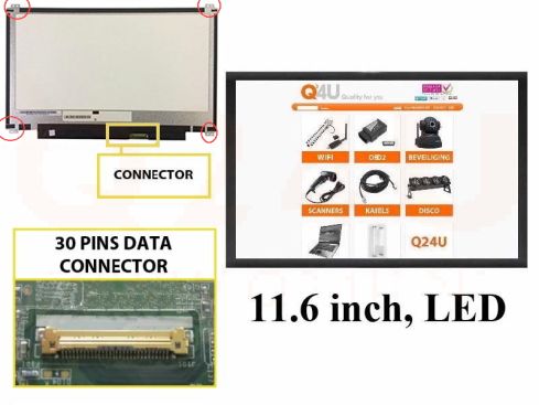 Scherm 11.6 inch, 1366 x 768, B116XTN02.2 HW3A - Glanzend - Brackets onder en boven - gebruikt