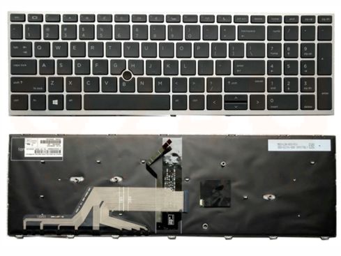 HP ProBook 450 455 470 G5 650 G4 toetsenborden, zilver frame, licht en pointer - 9Z.NEFSQ.001