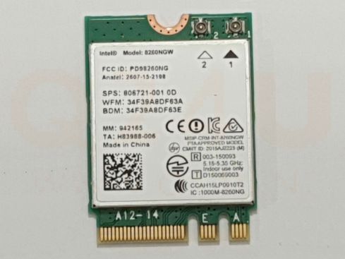 HP Intel Dual Band adapter, WiFi en BT 4.2, AC adapter, model 8260NGW, 802.11a/g/g/n+ac - 806721-001